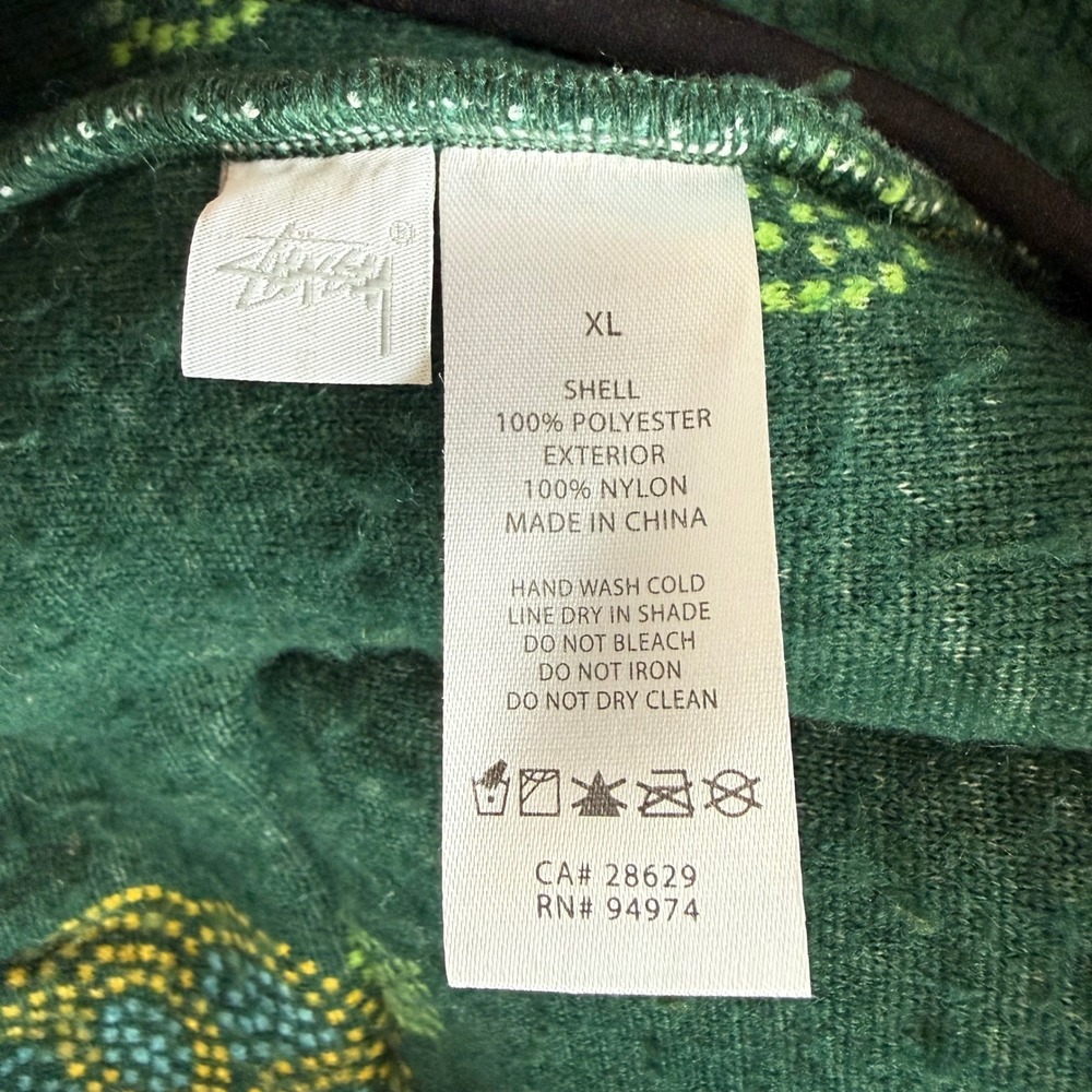 Stussy Flor‎ Sherpa Fleece Jacket Green Sherpa Full Zip Mens XL Mock Neck - Picture 7 of 11